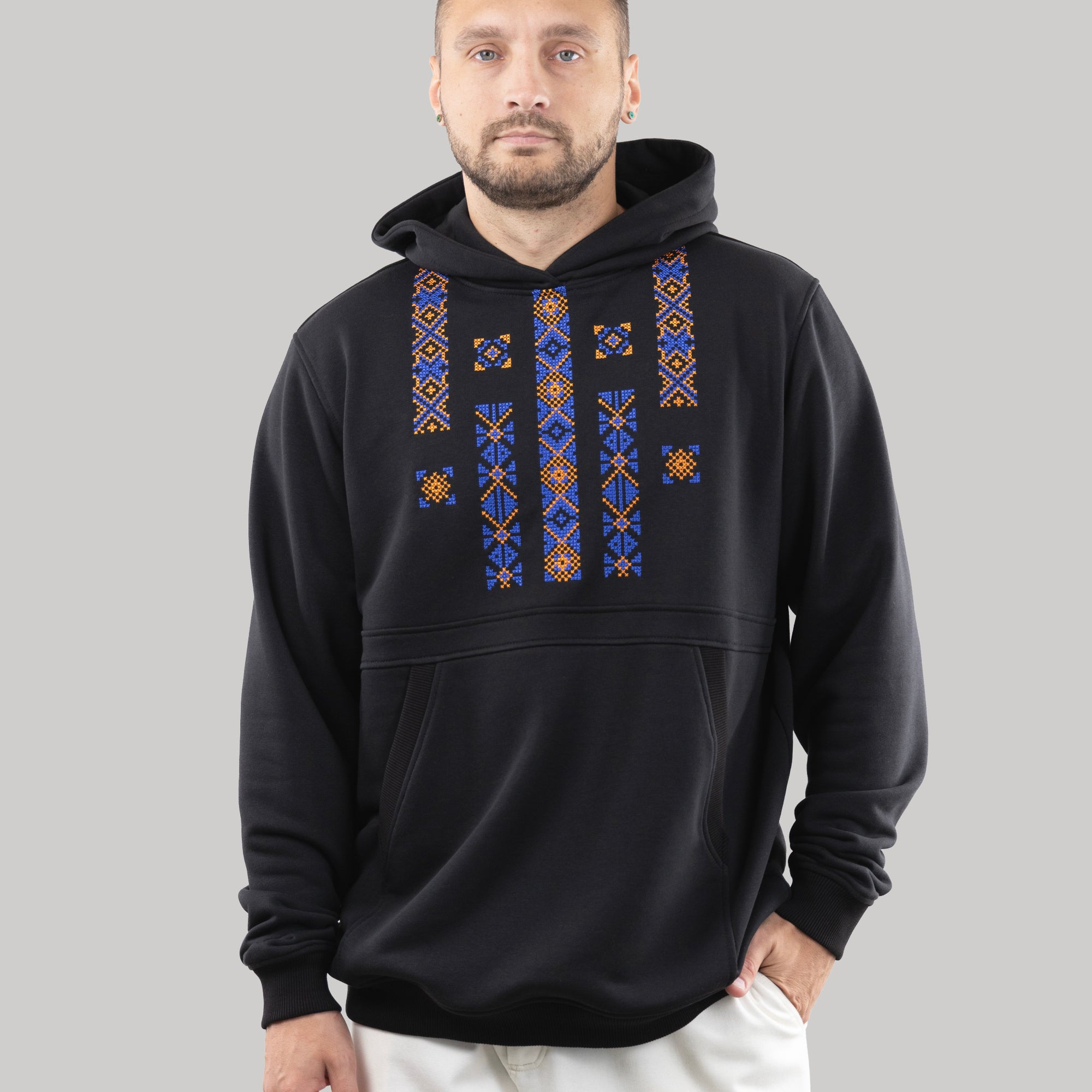 Hoodie "Folk", casual hoodie Ukrainian vyshyvanka style for men