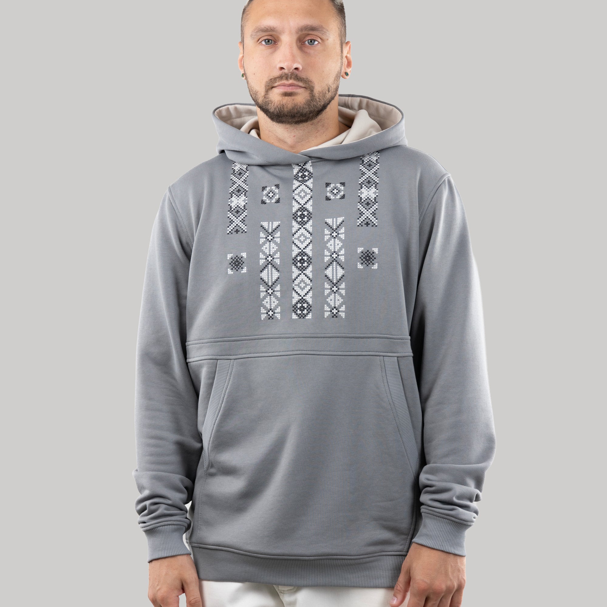 Hoodie "Folk", casual hoodie Ukrainian vyshyvanka style for men