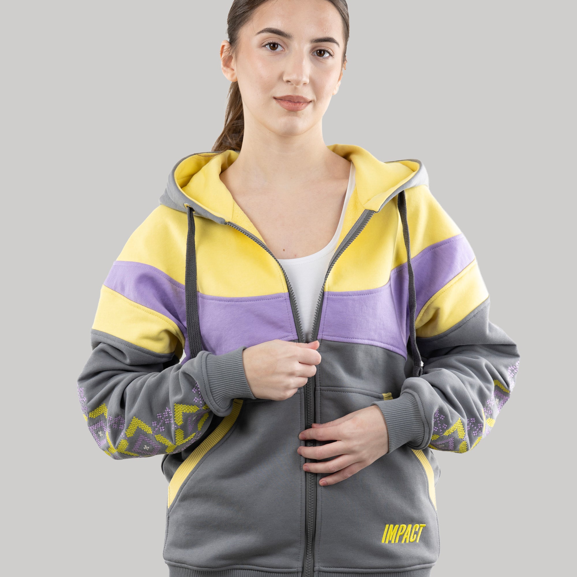 Zip-up hoodie “Sunrise”, Ukrainian vyshyvanka style hoodie for women