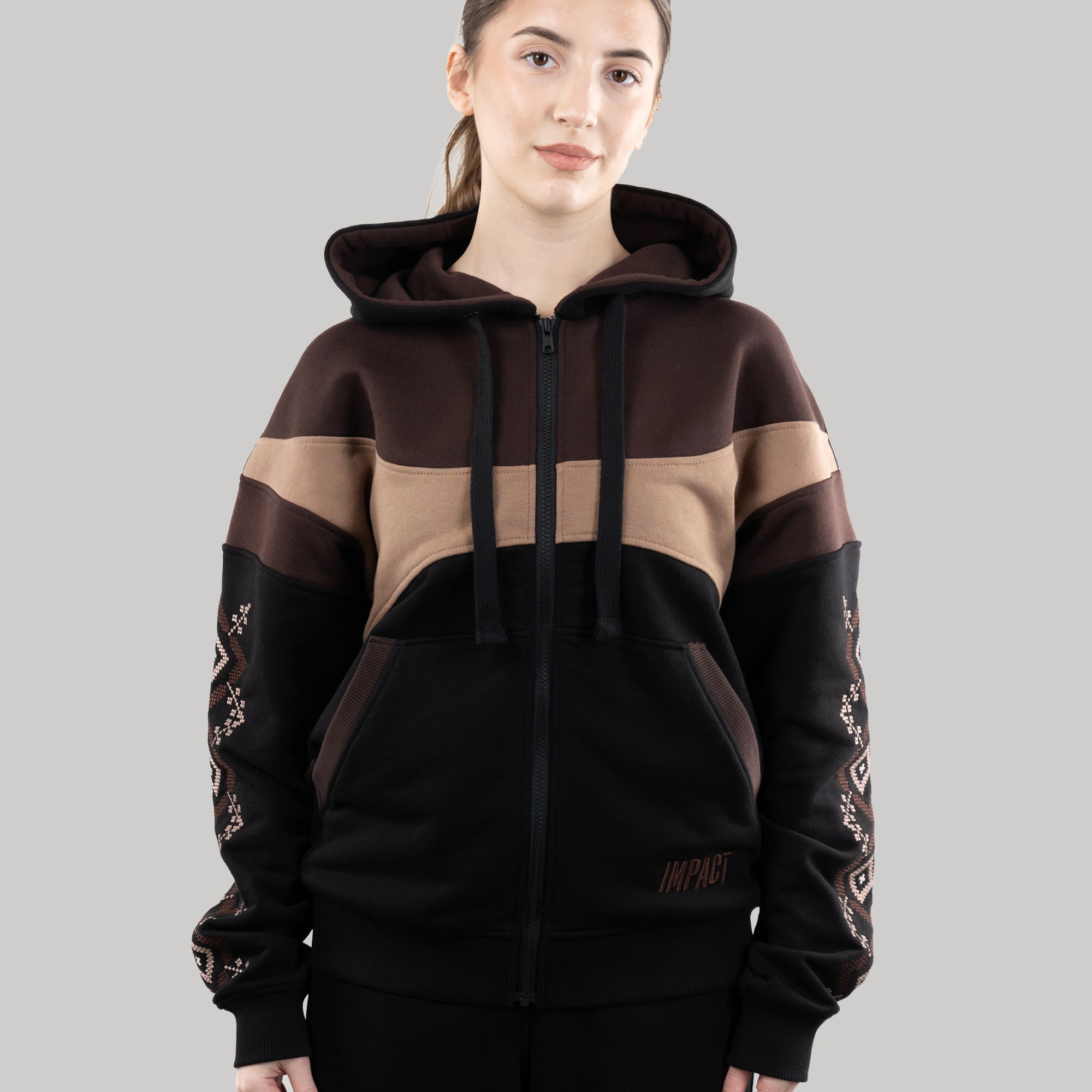 Zip-up hoodie “Sunrise”, Ukrainian vyshyvanka style hoodie for women
