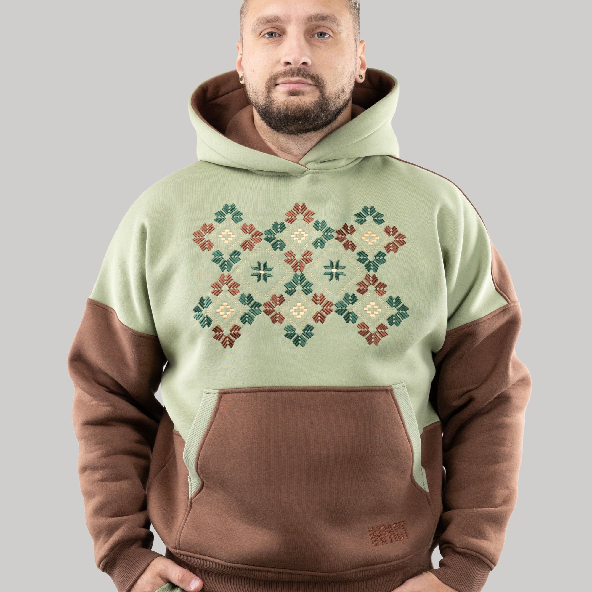 Warm Hoodie "River", Embroidered Hoodie For Men