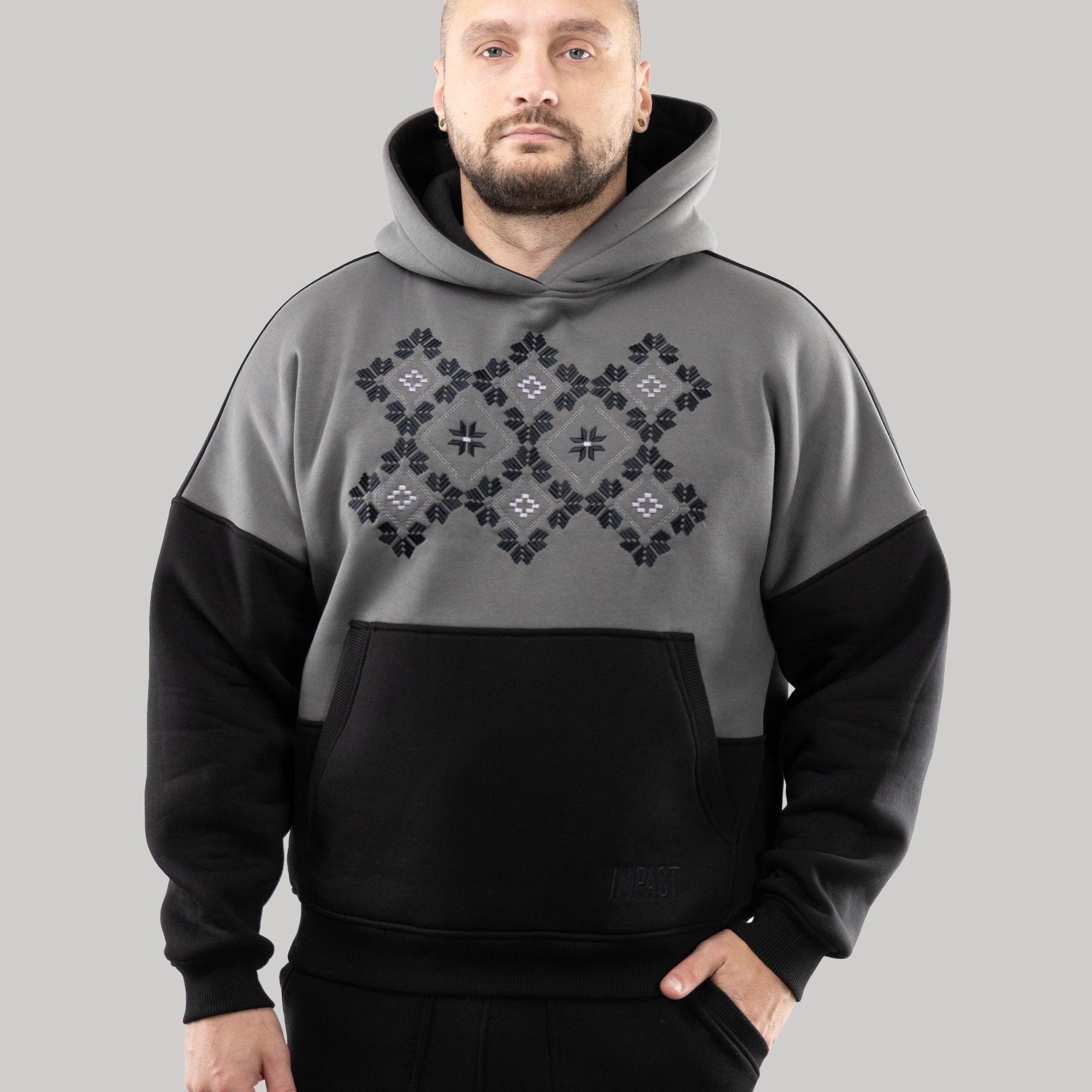 Warm Hoodie "River", Embroidered Hoodie For Men