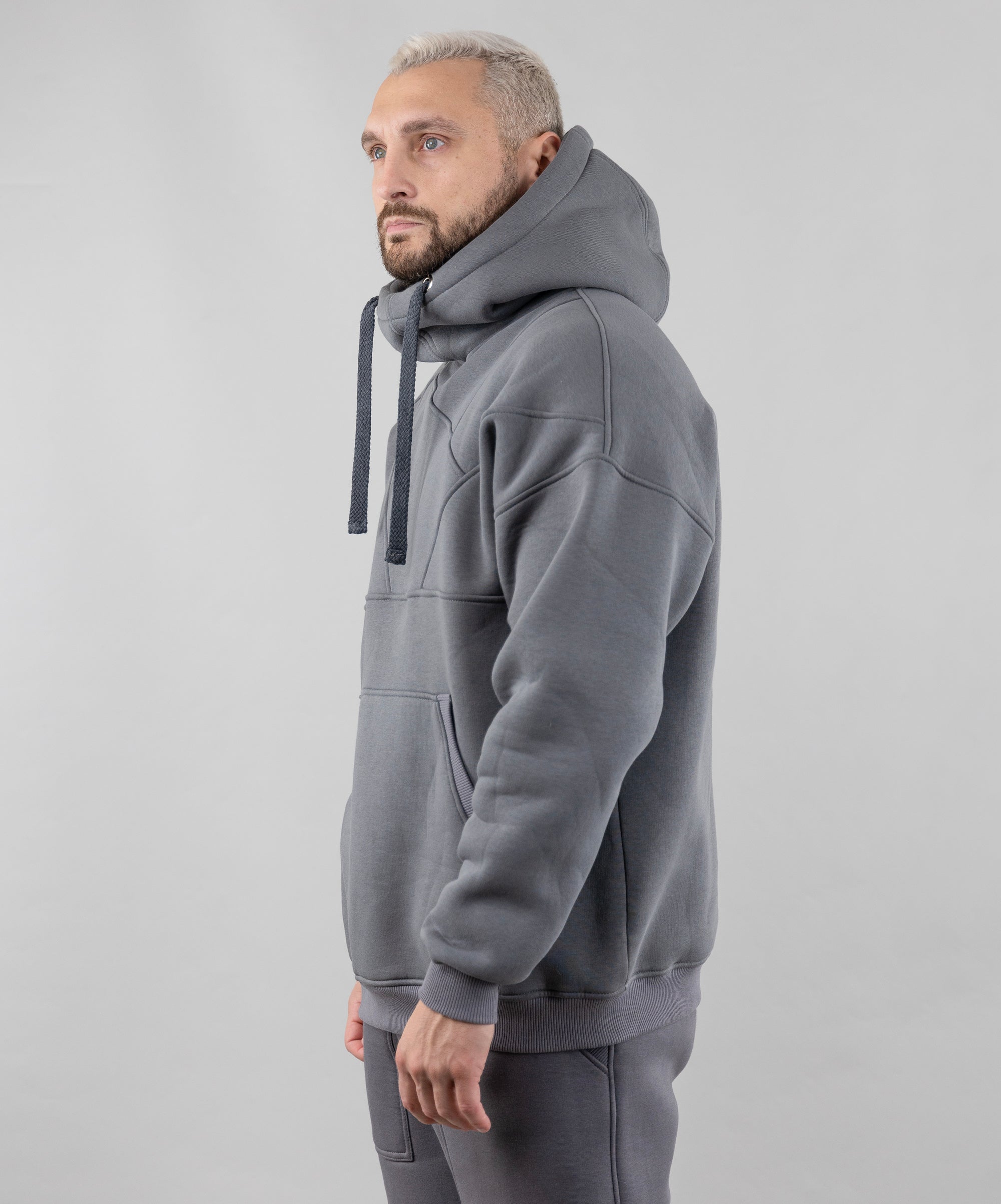 Warm Oversize Hoodie "Introvert". Grey.