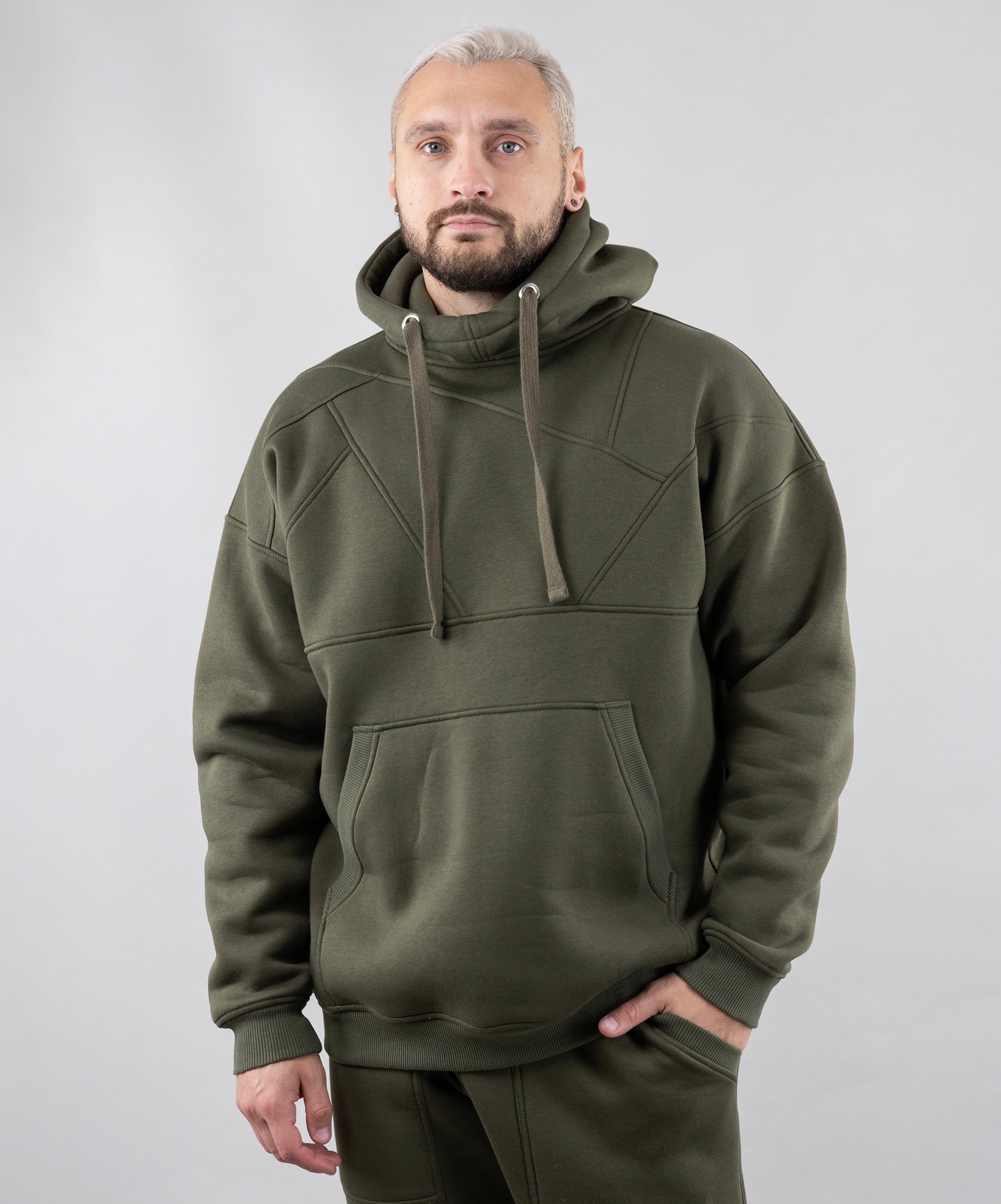 Warm Oversize Hoodie "Introvert" Khaki.