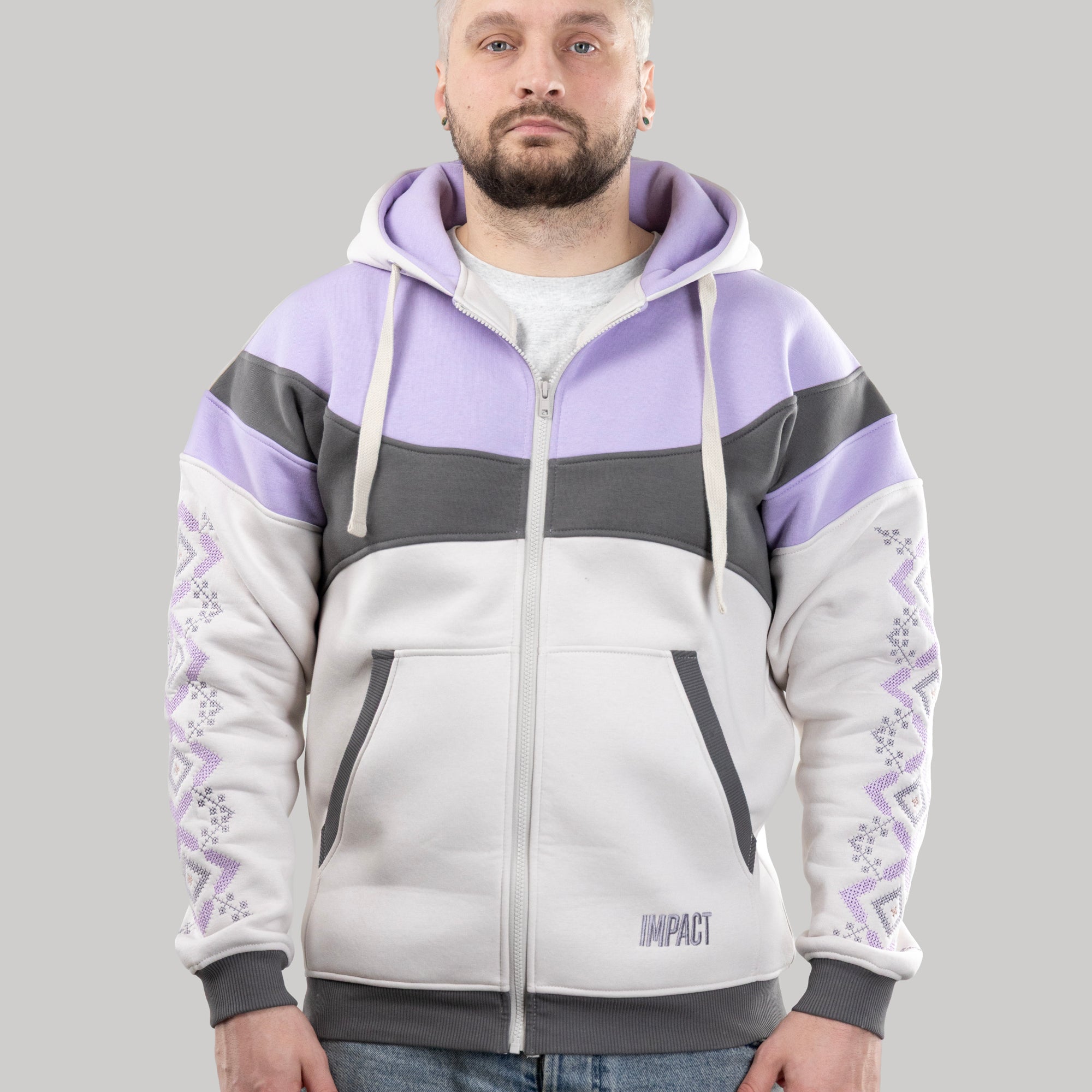 Zip-up hoodie “Sunrise”, Ukrainian vyshyvanka style hoodie for men