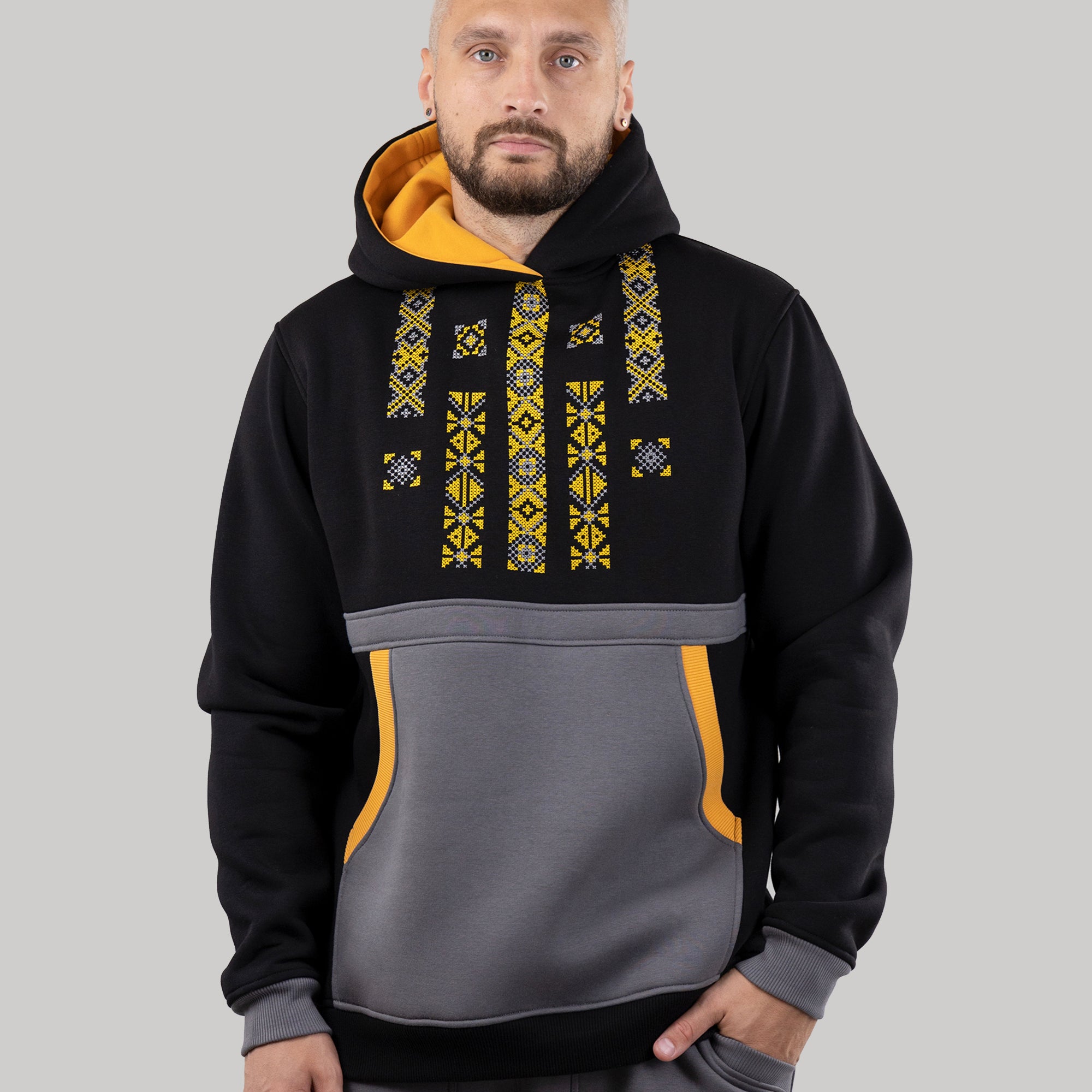 Hoodie "Folk", warm casual hoodie Ukrainian vyshyvanka style for men