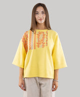 Embroidered T-shirt, 3/4 sleeve
