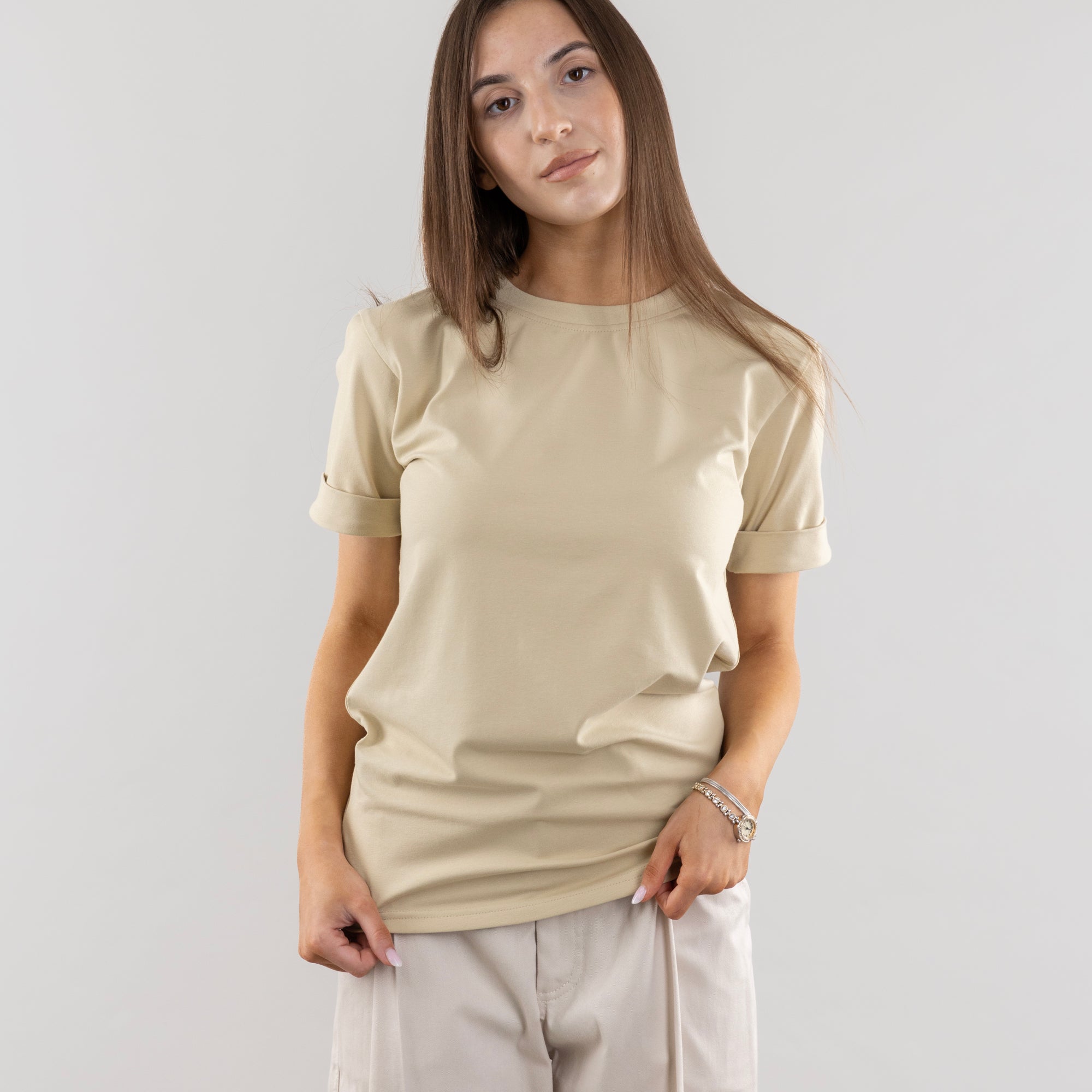 Basic T-shirt with cuffs, T-Shirt for Women