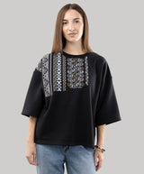 Embroidered T-shirt, 3/4 sleeve