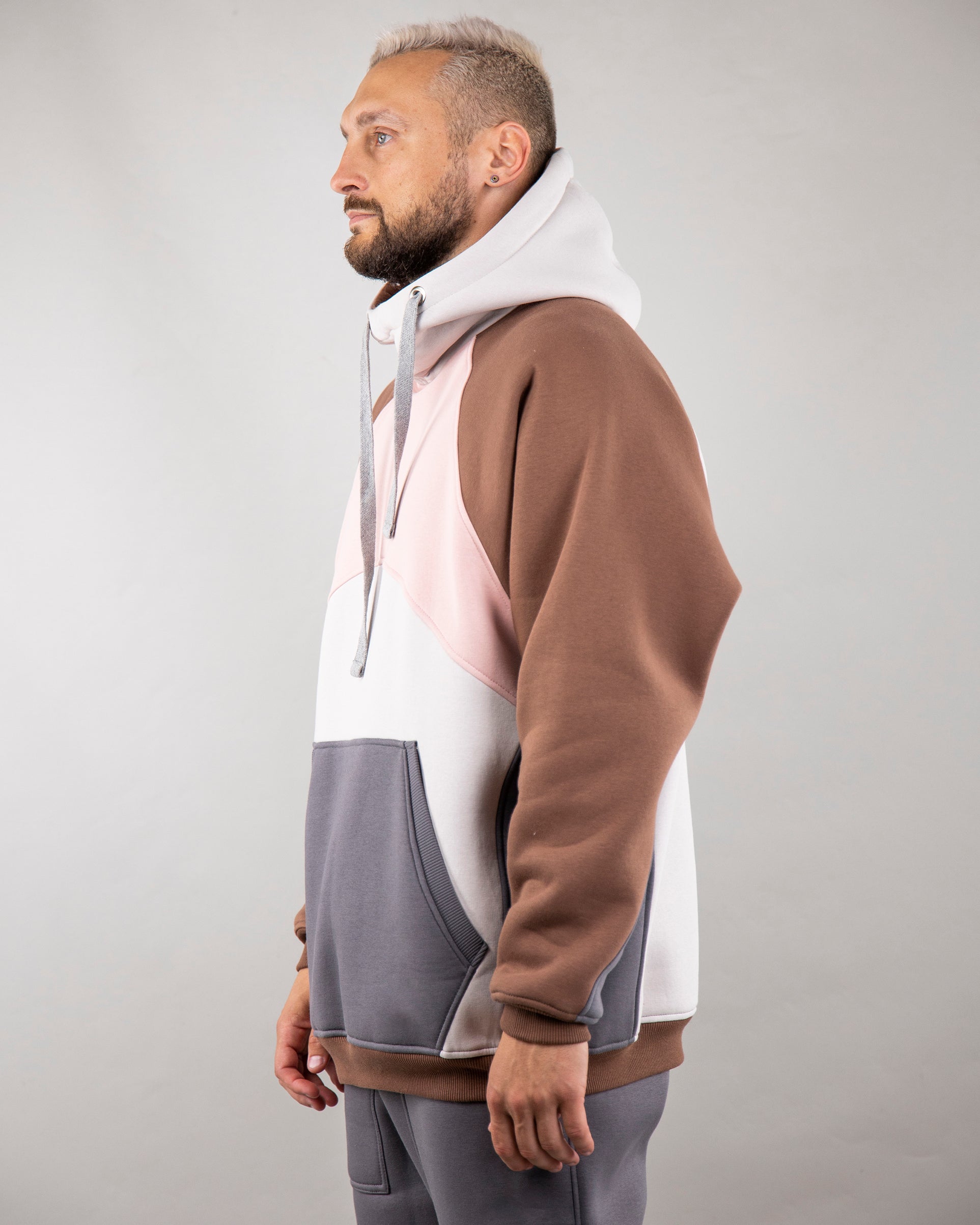 Hoodie "Umka", warm oversize hoodie. Pink/Cream/Brown. Second View