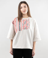 Embroidered T-shirt, 3/4 sleeve