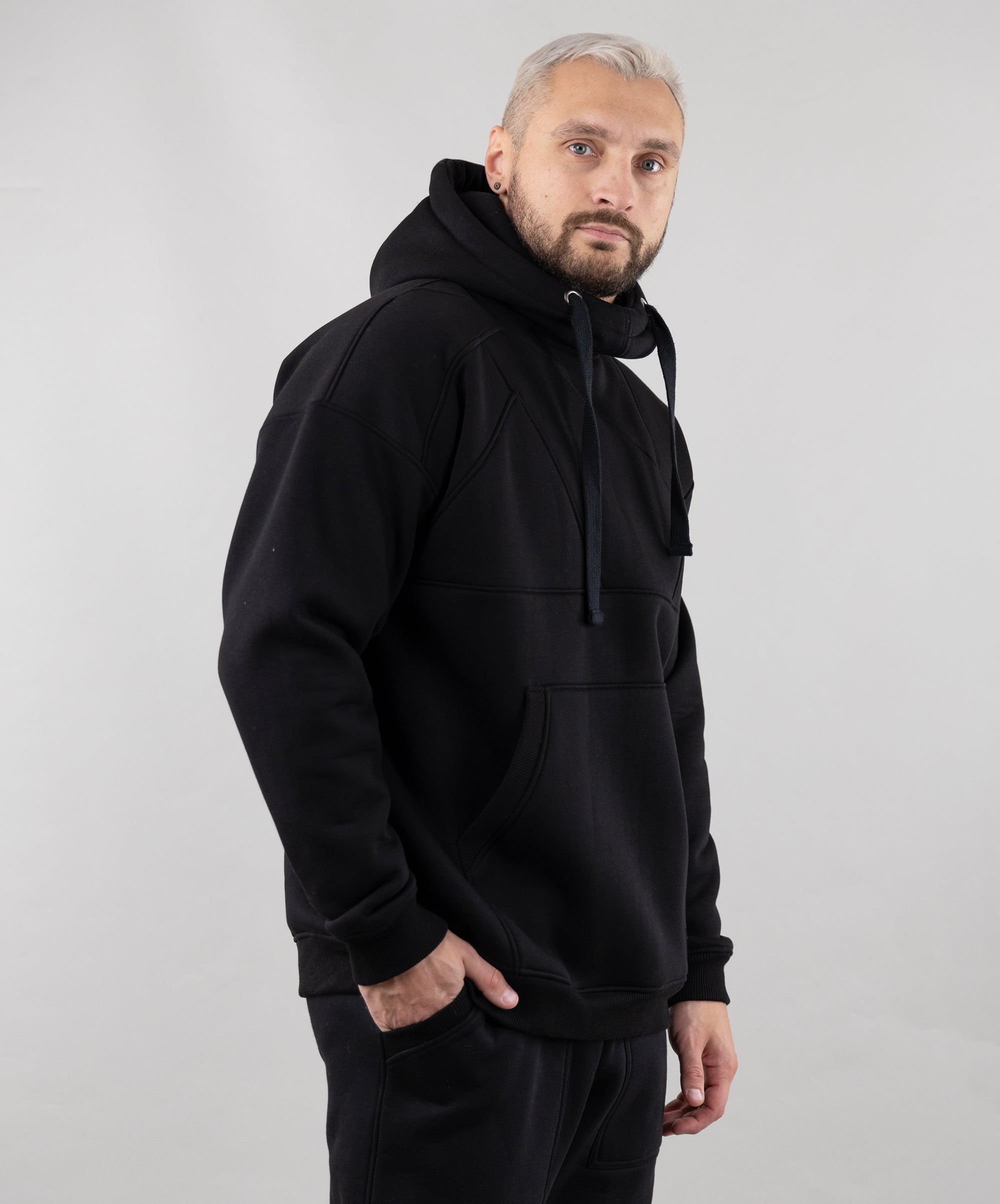 Warm Oversize Hoodie "Introvert". Black. Color Black