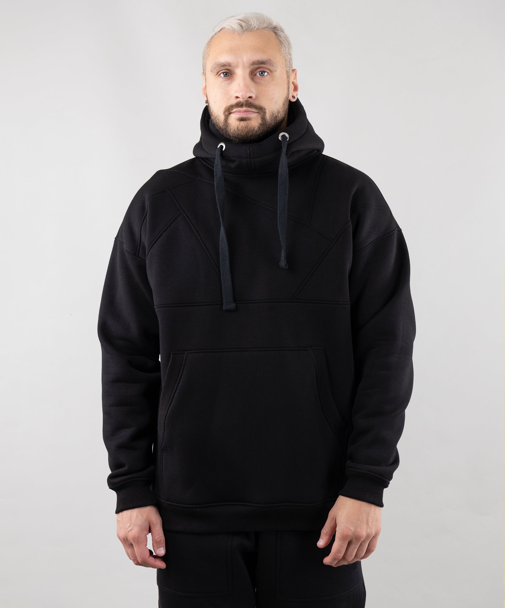 Warm Oversize Hoodie "Introvert". Black color. Man