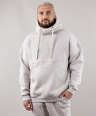 Warm Oversize Hoodie "Introvert". Ivory. Man's choice