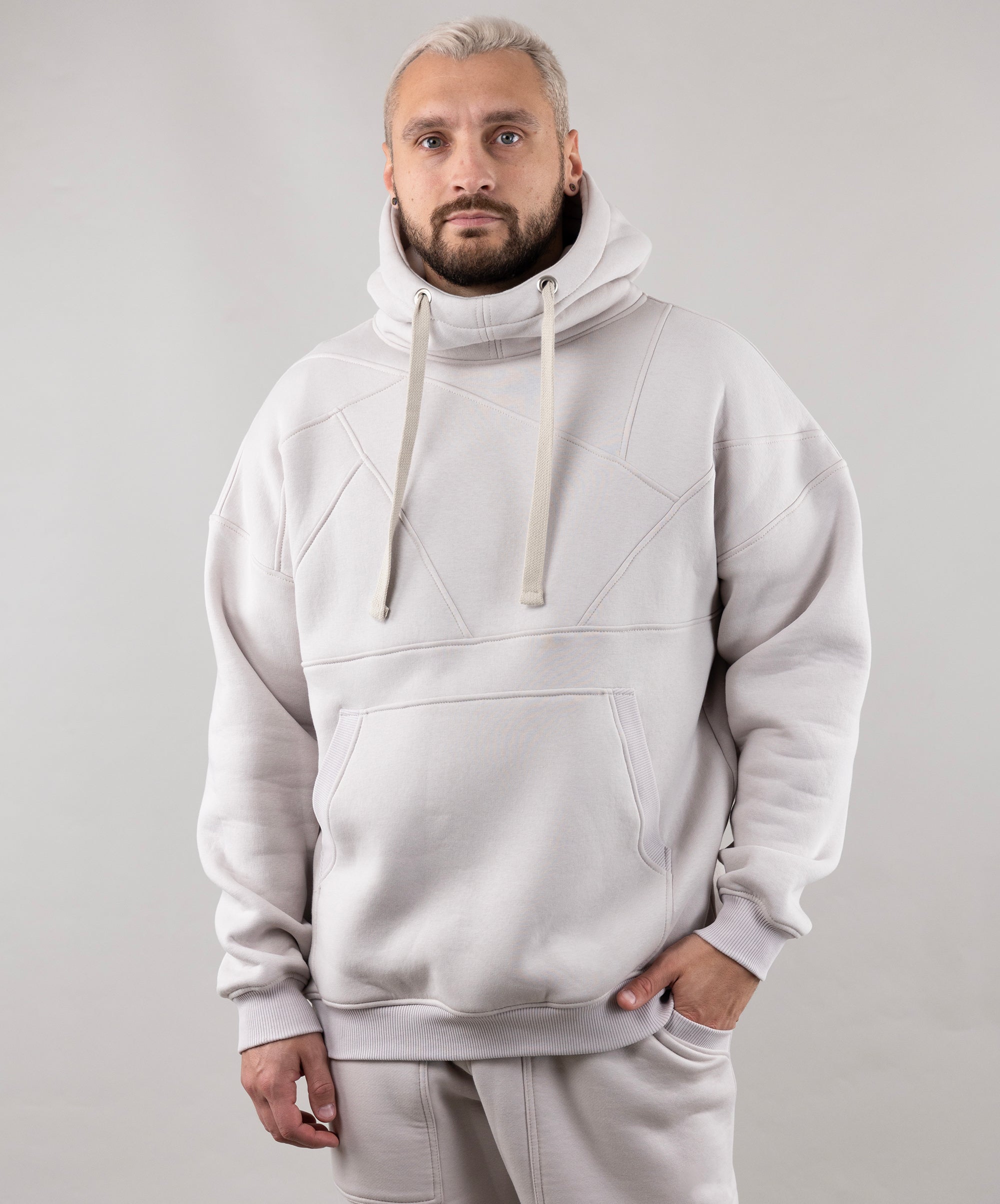 Warm Oversize Hoodie "Introvert". Ivory. Man's choice