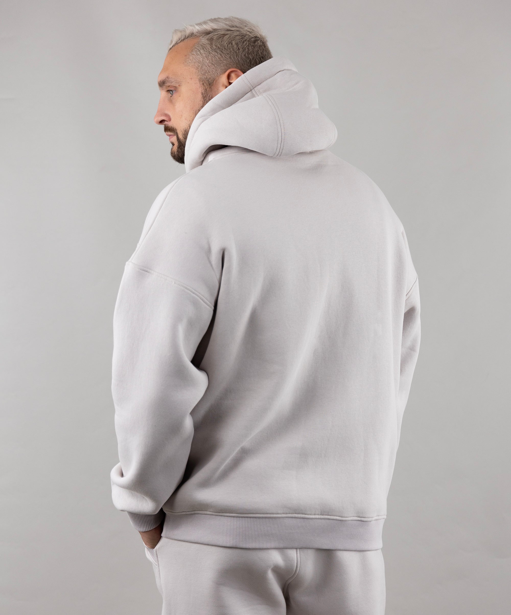 Warm Oversize Hoodie "Introvert". Ivory .Man