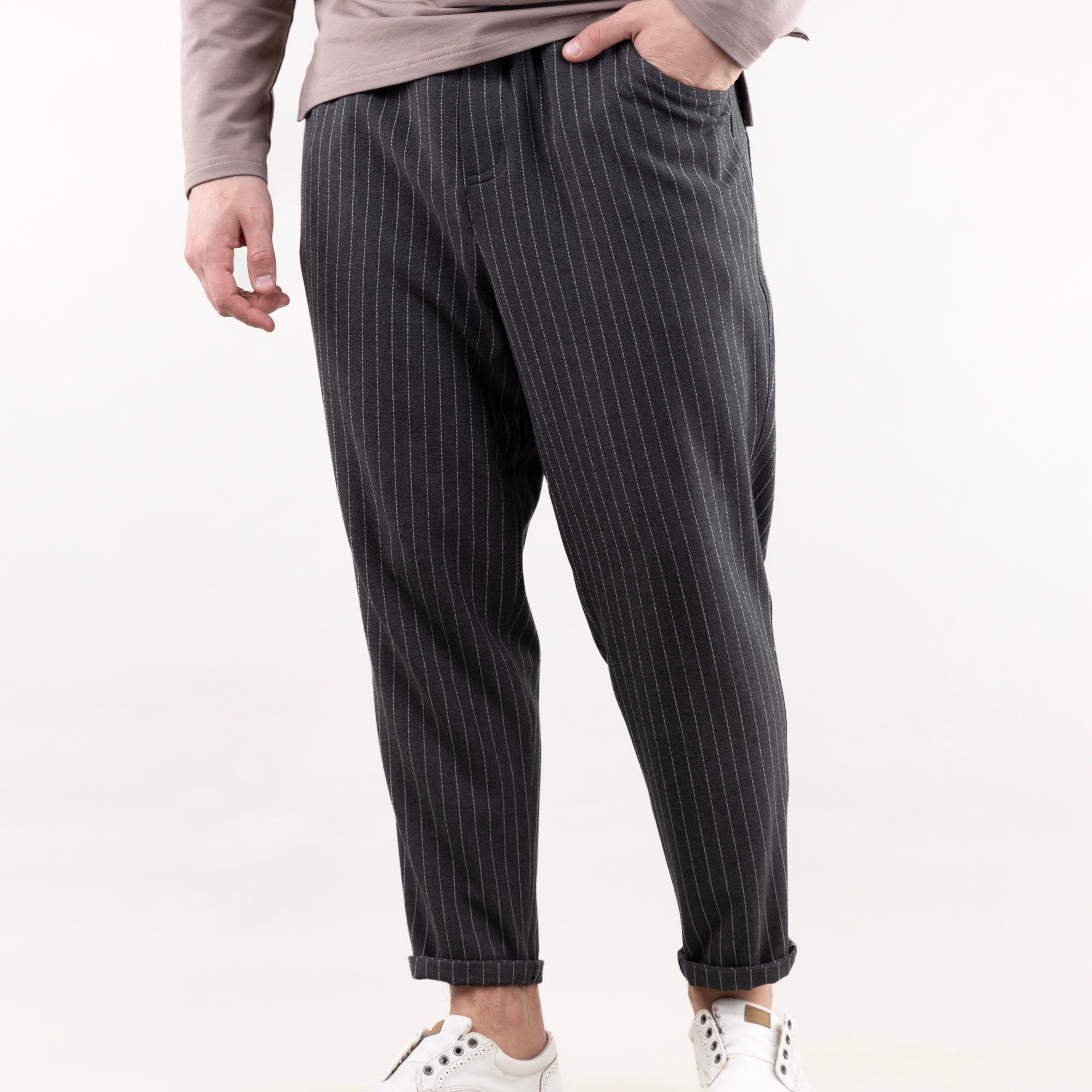 Men's Crop Pants, Casual Pants With Stripes