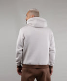 Hoodie "Folk", warm casual hoodie Ukrainian vyshyvanka style. Ivory/brown. Man from the back