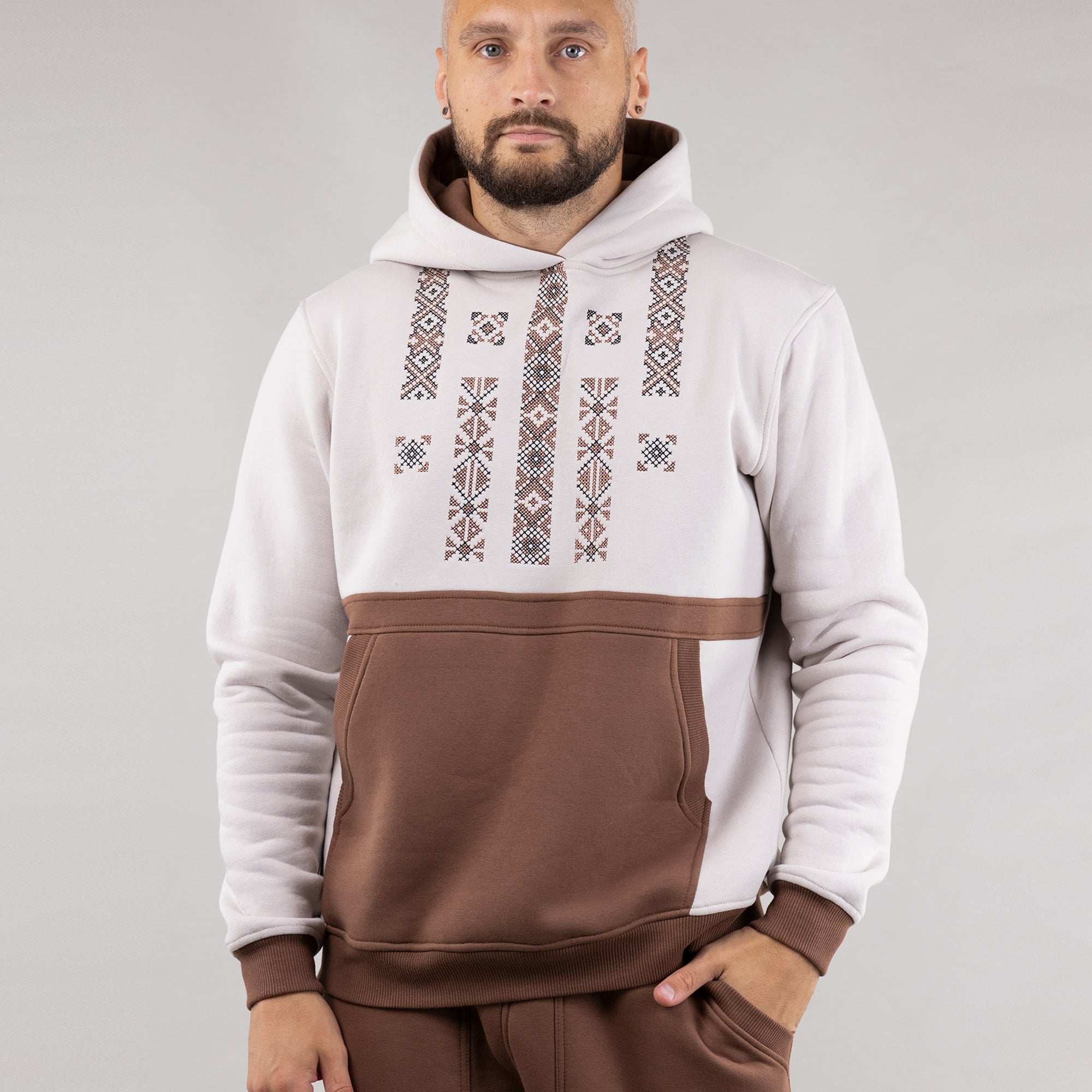Hoodie "Folk", warm casual hoodie Ukrainian vyshyvanka style for men
