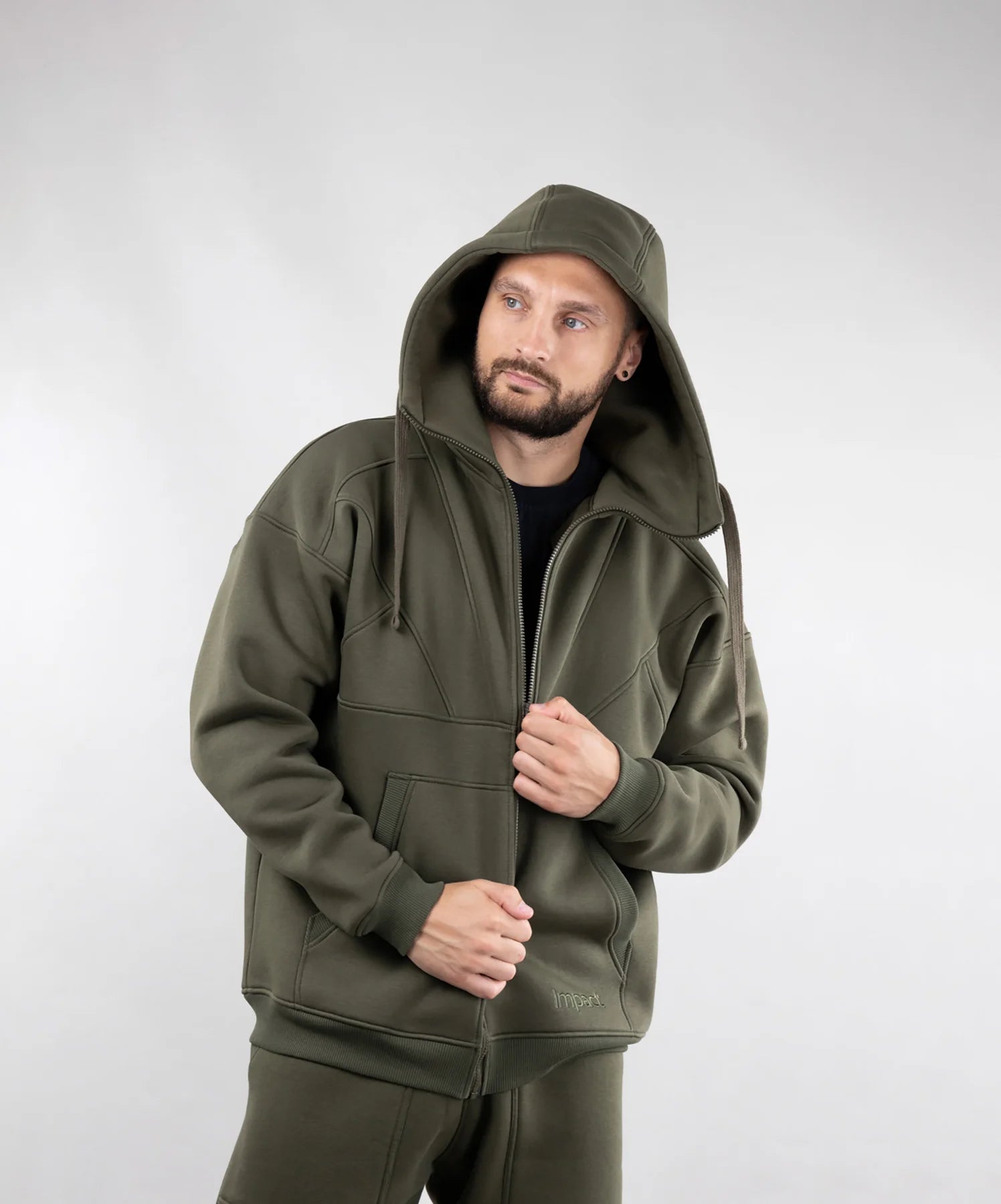 Cozy Khaki Hoodie. Man. Oliva
