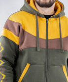 Unique Design: Zip-up hoodie “Sunrise”, Ukrainian vyshyvanka style. Khaki/Yellow