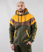 Zip-up hoodie “Sunrise”, Ukrainian vyshyvanka style. Main photo. Khaki/Yellow