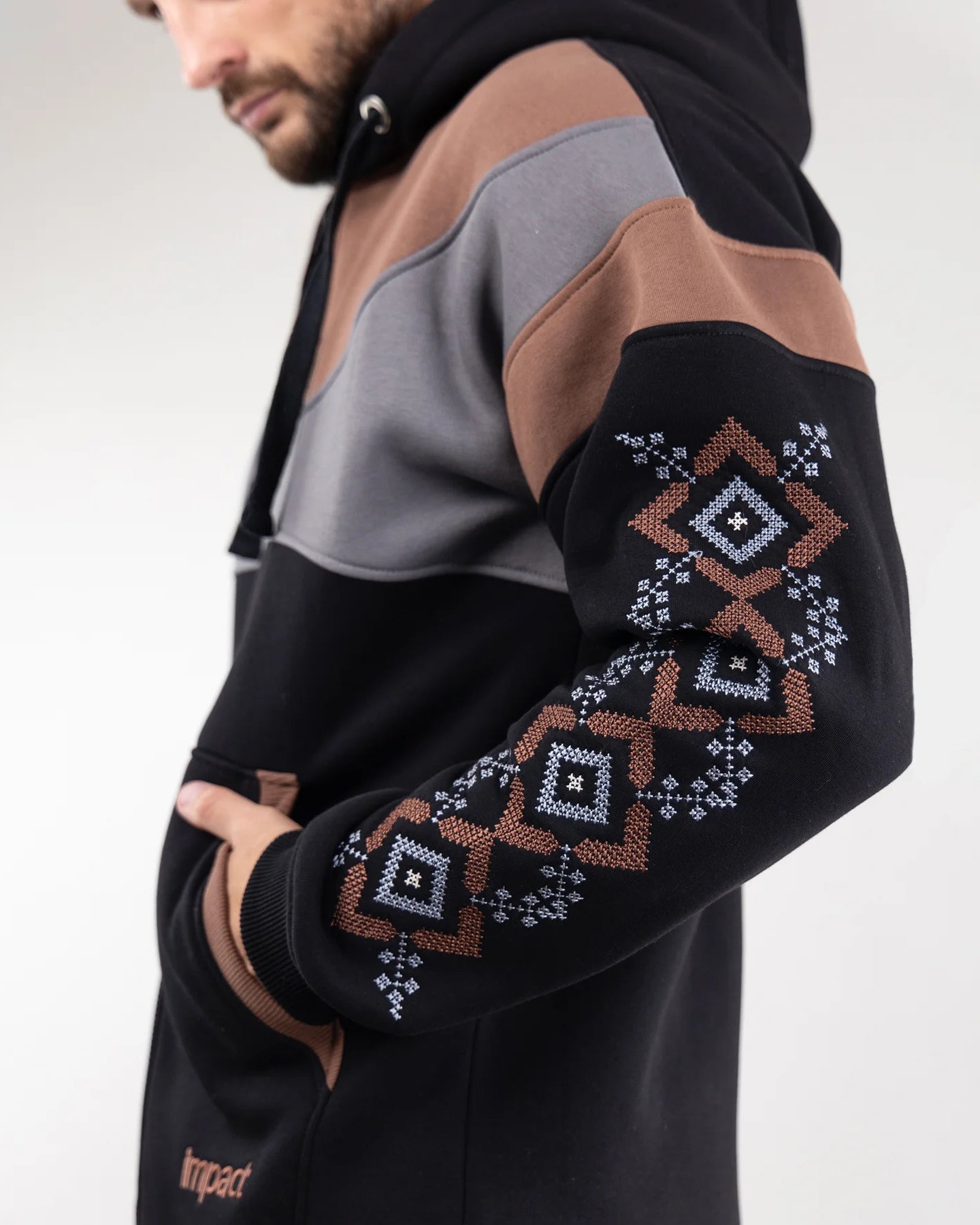 Stylish and Warm Zip-up hoodie “Sunrise”, Ukrainian vyshyvanka style