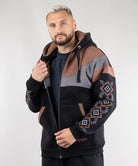 Urban Zip-up hoodie “Sunrise”, Ukrainian vyshyvanka style. Black/Brown