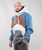 Hoodie "Umka", warm oversize hoodie. Brown/Cream/Blue. Man.
